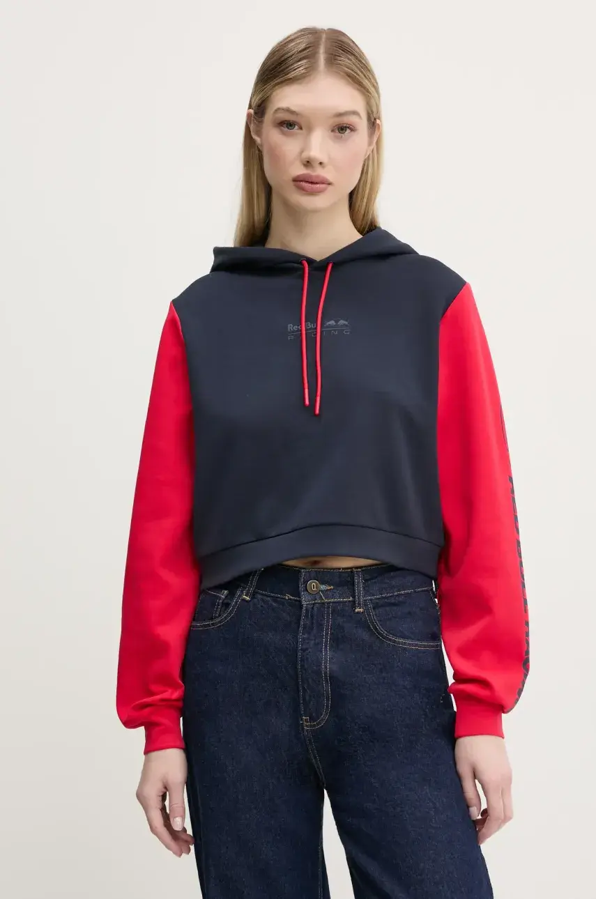 Mikina Red Bull Racing x Pepe Jeans COLOUR BLOCK HOODY dámska, tmavomodrá farba, s kapucňou, s potlačou, RL580007