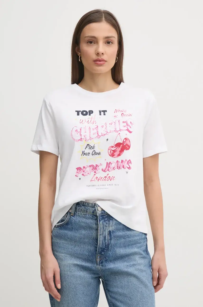 Bavlnené tričko Pepe Jeans ROXANE dámske, biela farba, PL506045