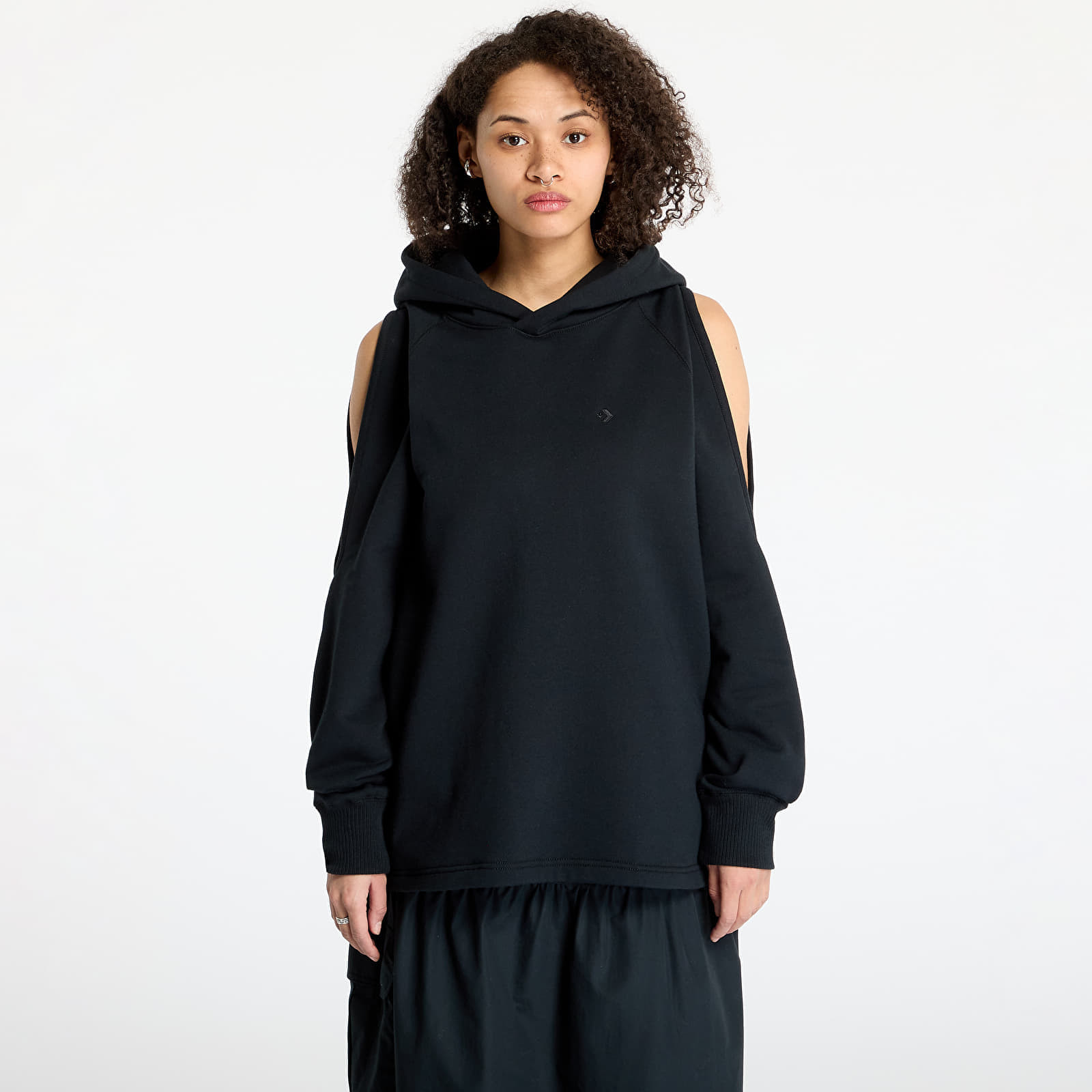 Mikina Converse Loose-Fit Shoulder Cut-Out Fleece Hoodie Black S