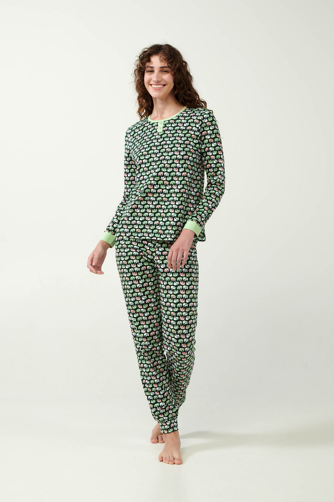 Dámske bavlnené pyžamo Green timbert 21321 - Vamp XL zeleno-černá