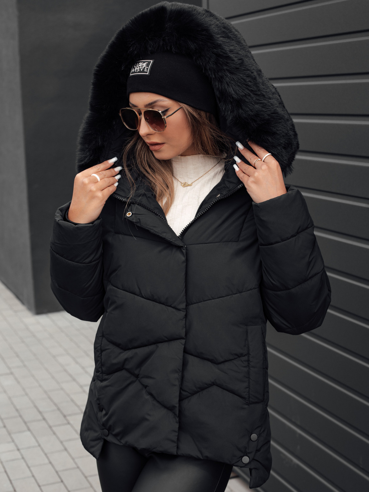 Dámska zimná bunda FIXMIX prešívaná s kapucňou čierna Dstreet TY4672 S
