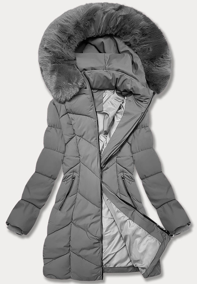 Tmavo šedá dámska zimná plus size bunda do polovice stehien S'west (B8306-70) odstíny šedé 46