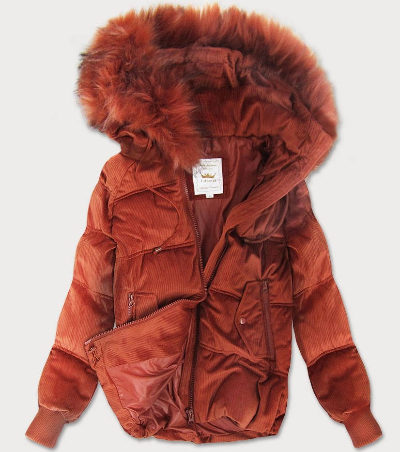 Dámska červená manšestrová bunda s kapucňou (7696) odstíny oranžové XS (34)