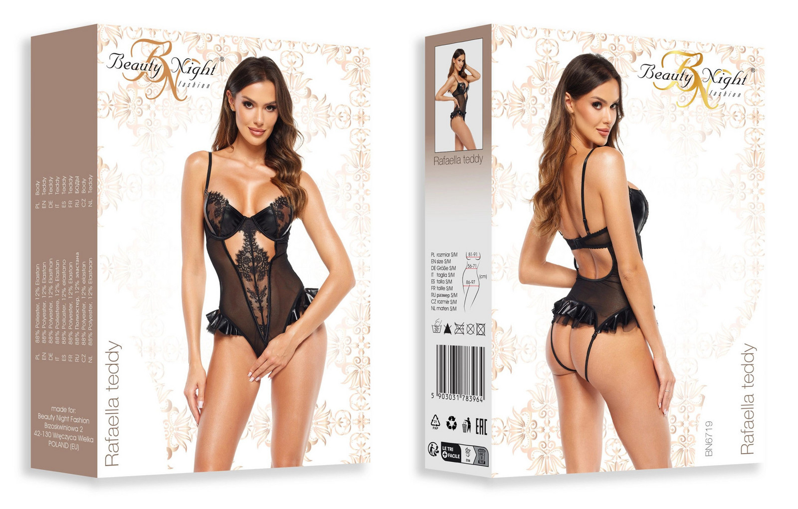Dámske body Rafaella teddy - BEAUTY NIGHT FASHION černá S/M