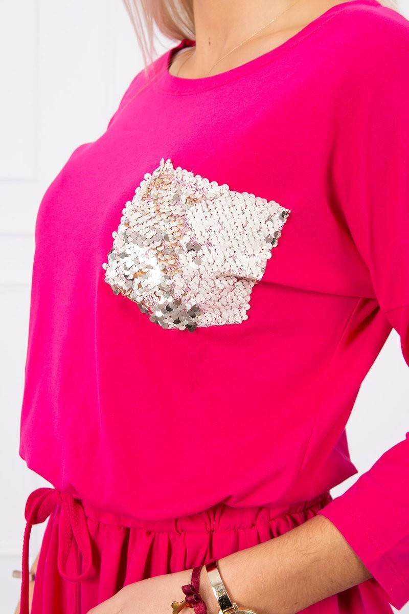 Flitrové vreckové šaty fuchsiovej farby 15490 - Kesi UNI