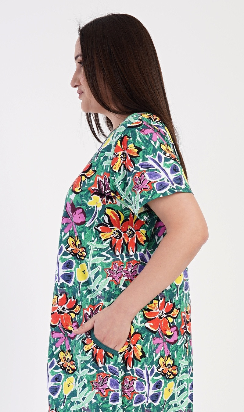 Dámske domáce šaty Summer Green Mix - Vienetta 3XL zelená vzor