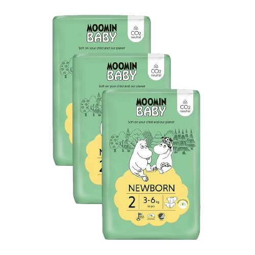 MOOMIN BABY 2 Newborn 3–6 kg, mesačné balenie eko plienok 168 ks