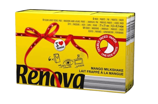 RENOVA Papierové vreckovky žlté 3-vrstvové 6 x 9 ks