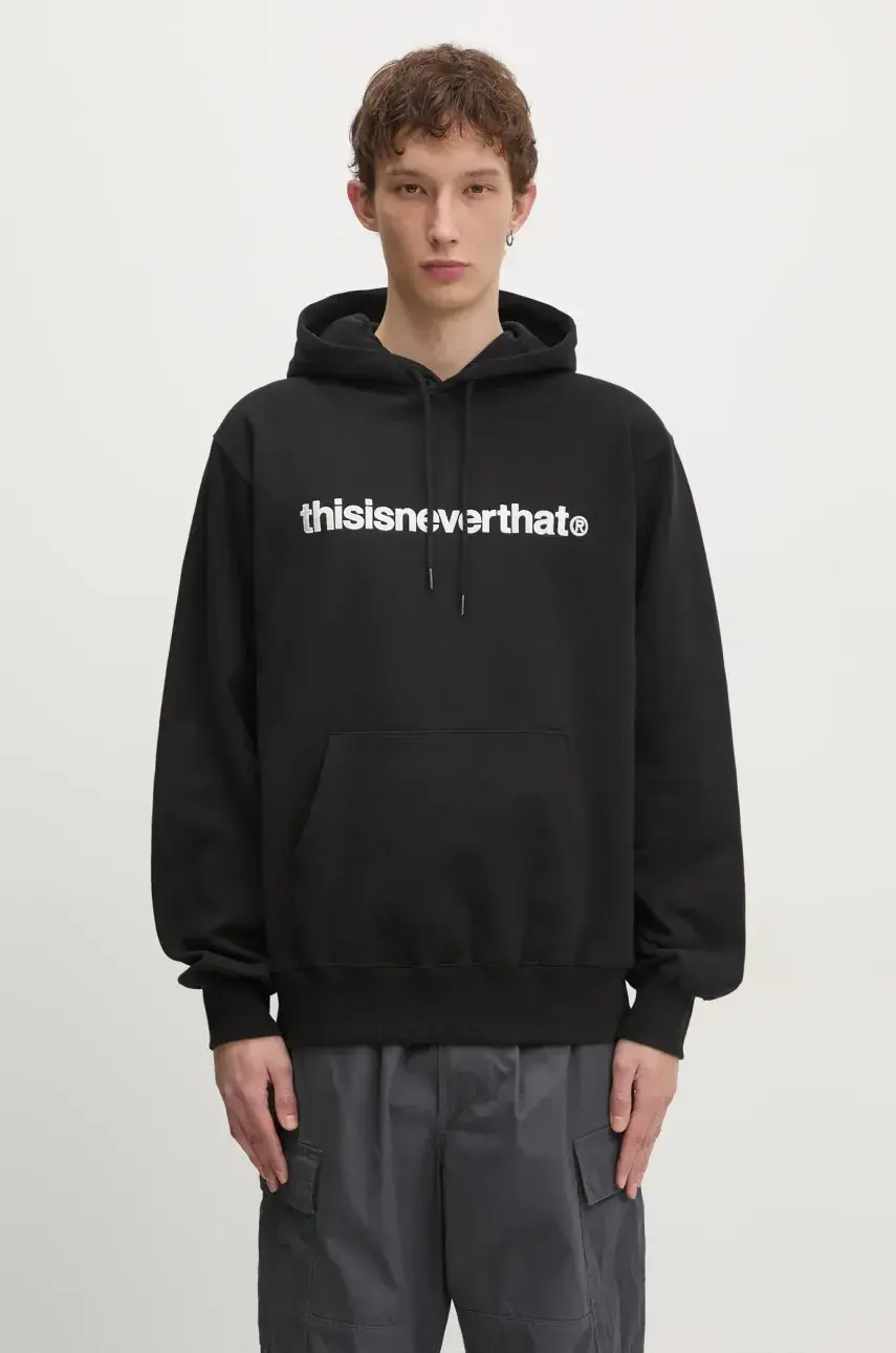 Bavlnená mikina thisisneverthat T-Logo Hoodie pánska, čierna farba, s kapucňou, s nášivkou, TN243TSWHO01