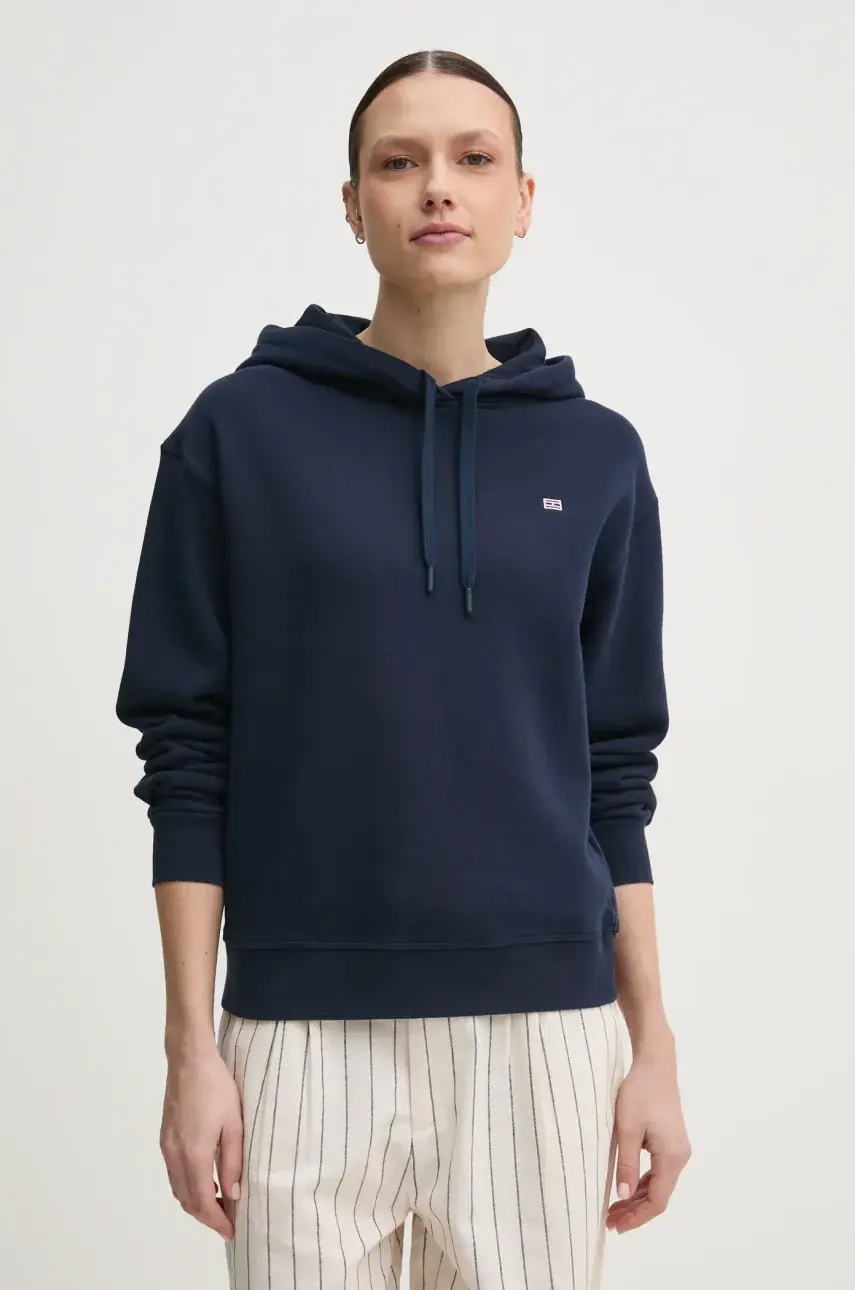 Bavlnená mikina Tommy Hilfiger dámska, tmavomodrá farba, s kapucňou, jednofarebná, WW0WW45979