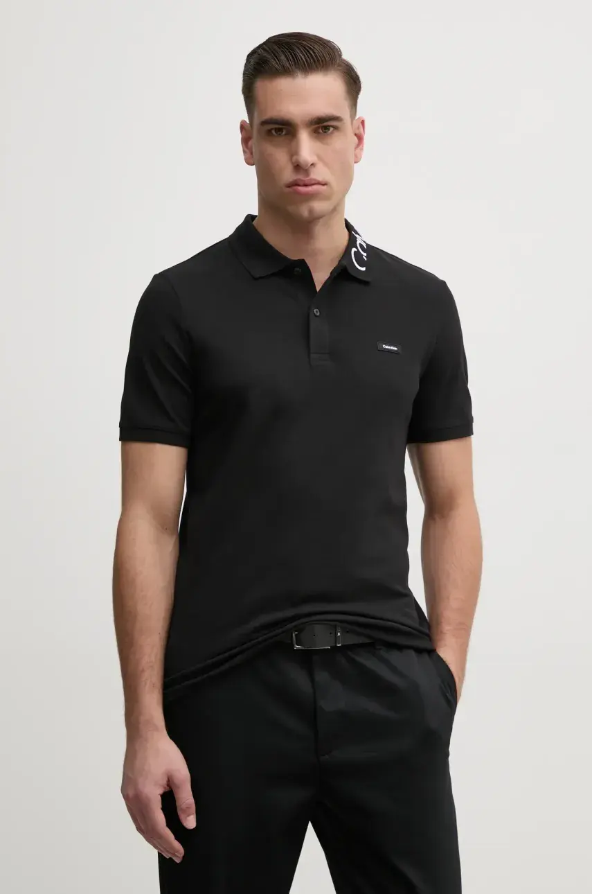 Polo tričko Calvin Klein pánske, čierna farba, s nášivkou, K10K114474