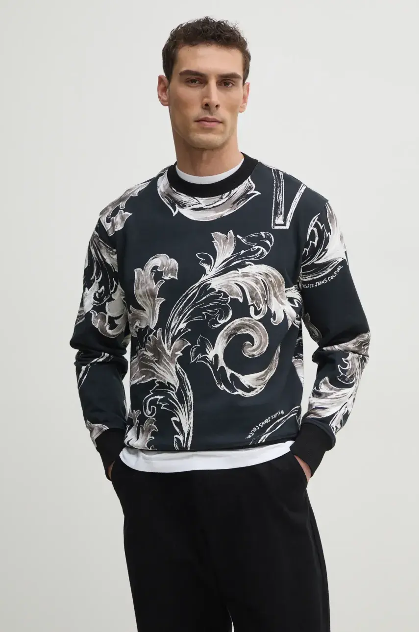 Bavlnená mikina Versace Jeans Couture pánska, čierna farba, vzorovaná, 78GAI3R0 FS190