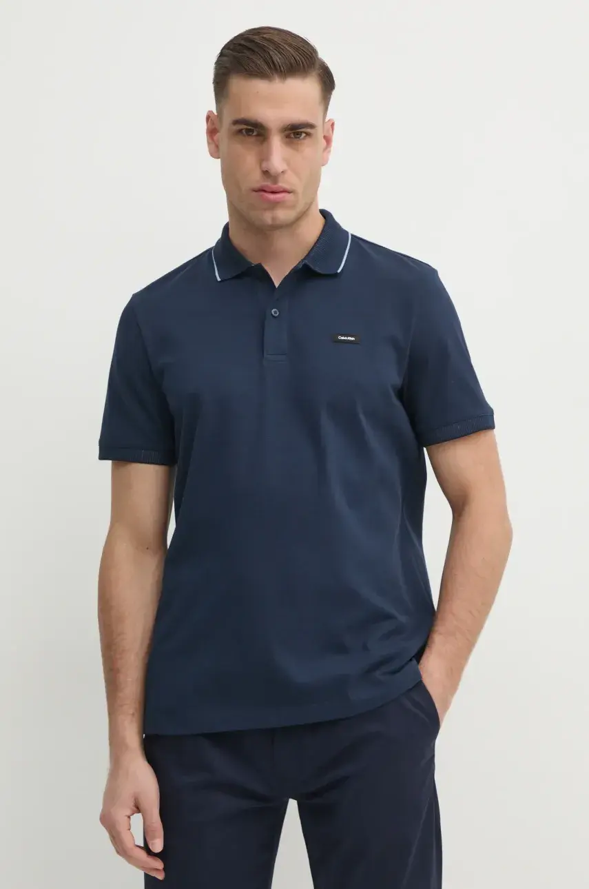 Polo tričko Calvin Klein pánske, tmavomodrá farba, jednofarebné, K10K114141
