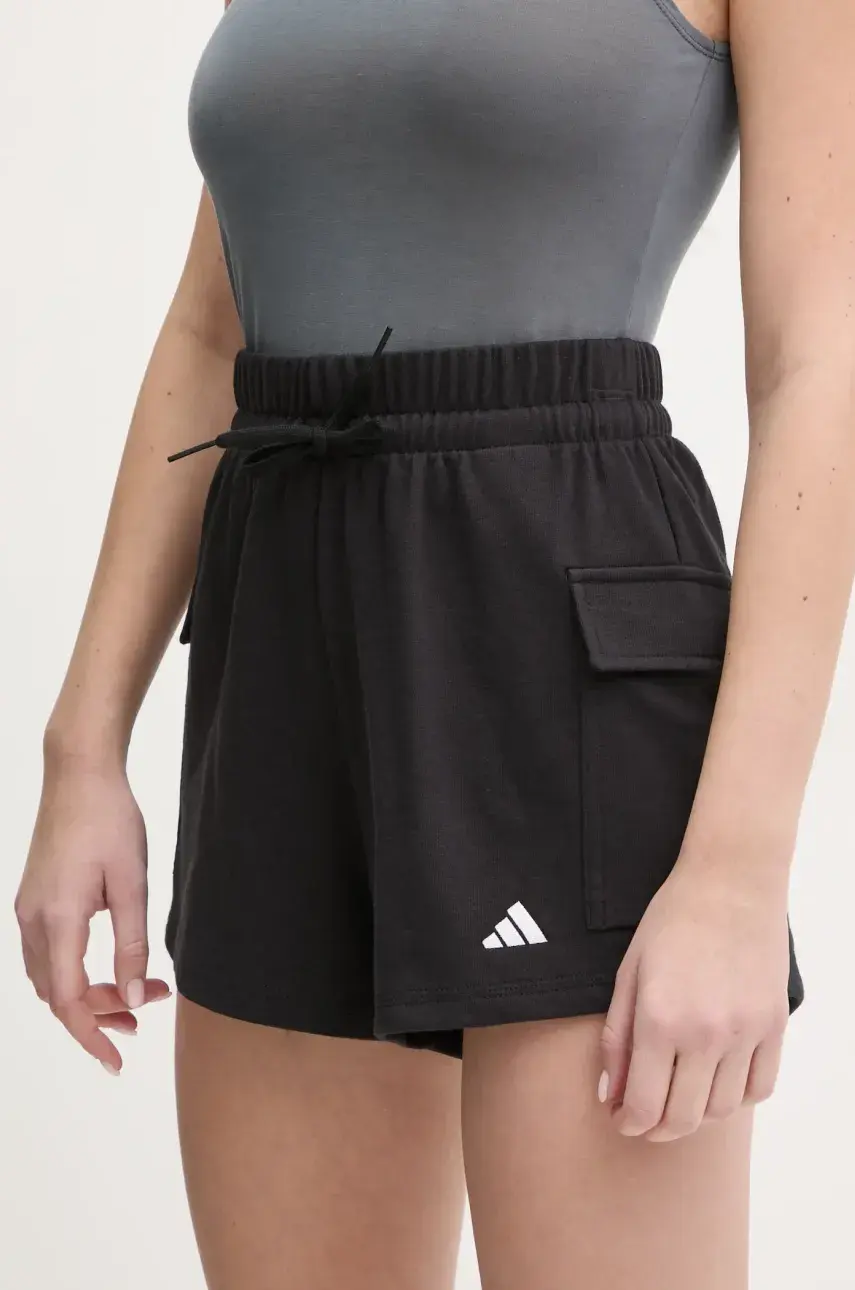 Šortky adidas Essentials dámske, čierna farba, jednofarebné, vysoký pás, JD9944