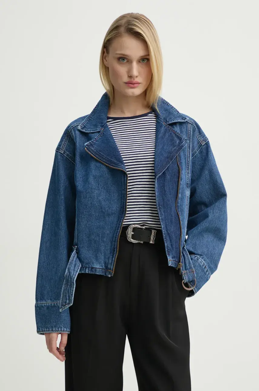 Rifľová bunda Levi's BIKER JACKET H125 tmavomodrá farba, prechodná, oversize, 001T8