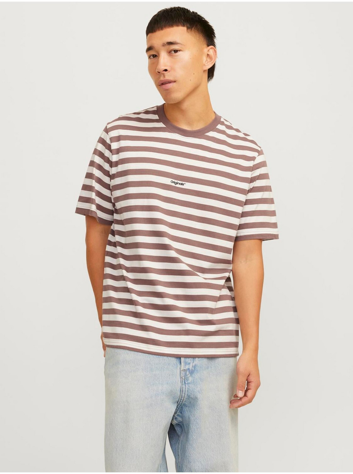 Bílo-hnědé pánske tričko Jack & Jones