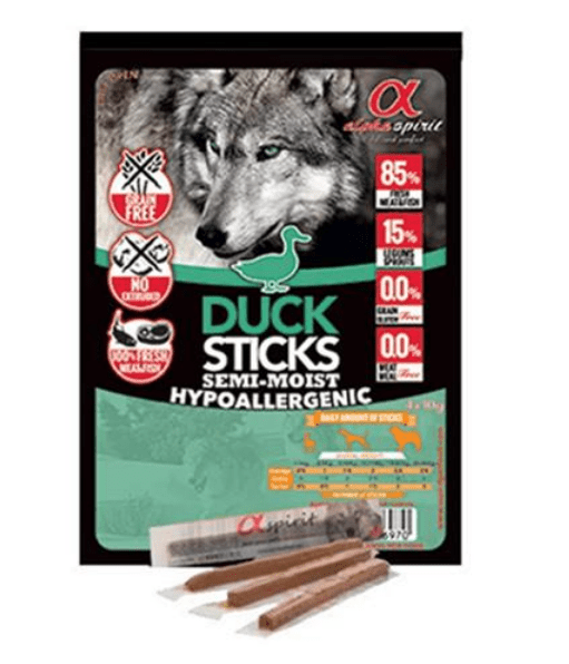 Maškrta Alphaspirit pre psy Paličky kačacie 4 x 10g