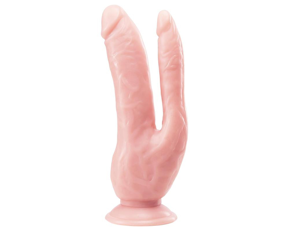 Dr. Skin 8 - prísavkový dvojitý dildo (prírodná farba)