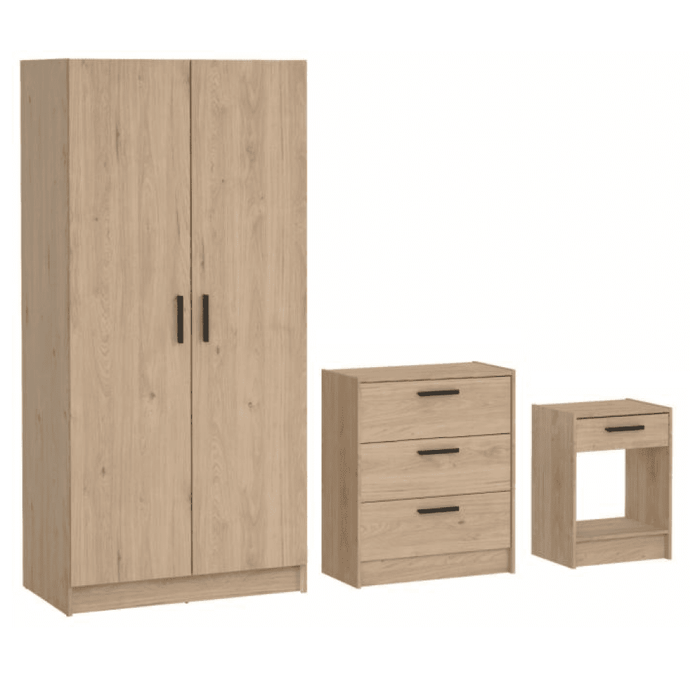 Set nábytku (skriňa, komoda, nočný stolík), dub hickory, ESCAPE 95077