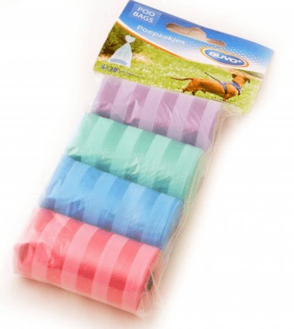 DUVO+ vrecká na zber psích výkalov farebné s prúžkami 4x20ks