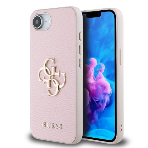 Guess PU Grained 4G Metal Logo Zadní Kryt pro iPhone SE4 Pink