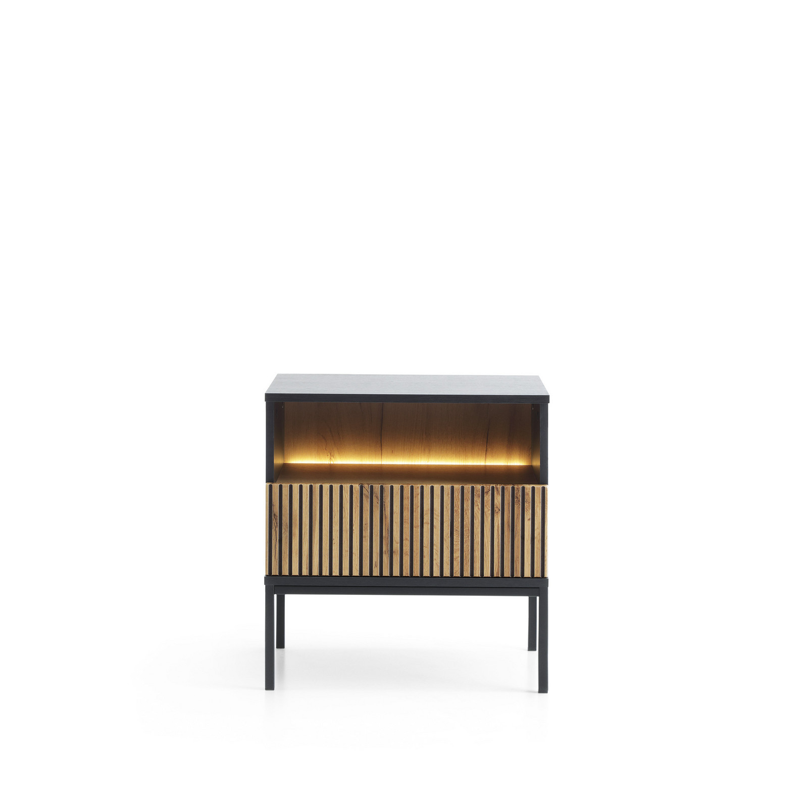 Noční stolek Sento s LED osvětlením 54 cm dub wotan/černý