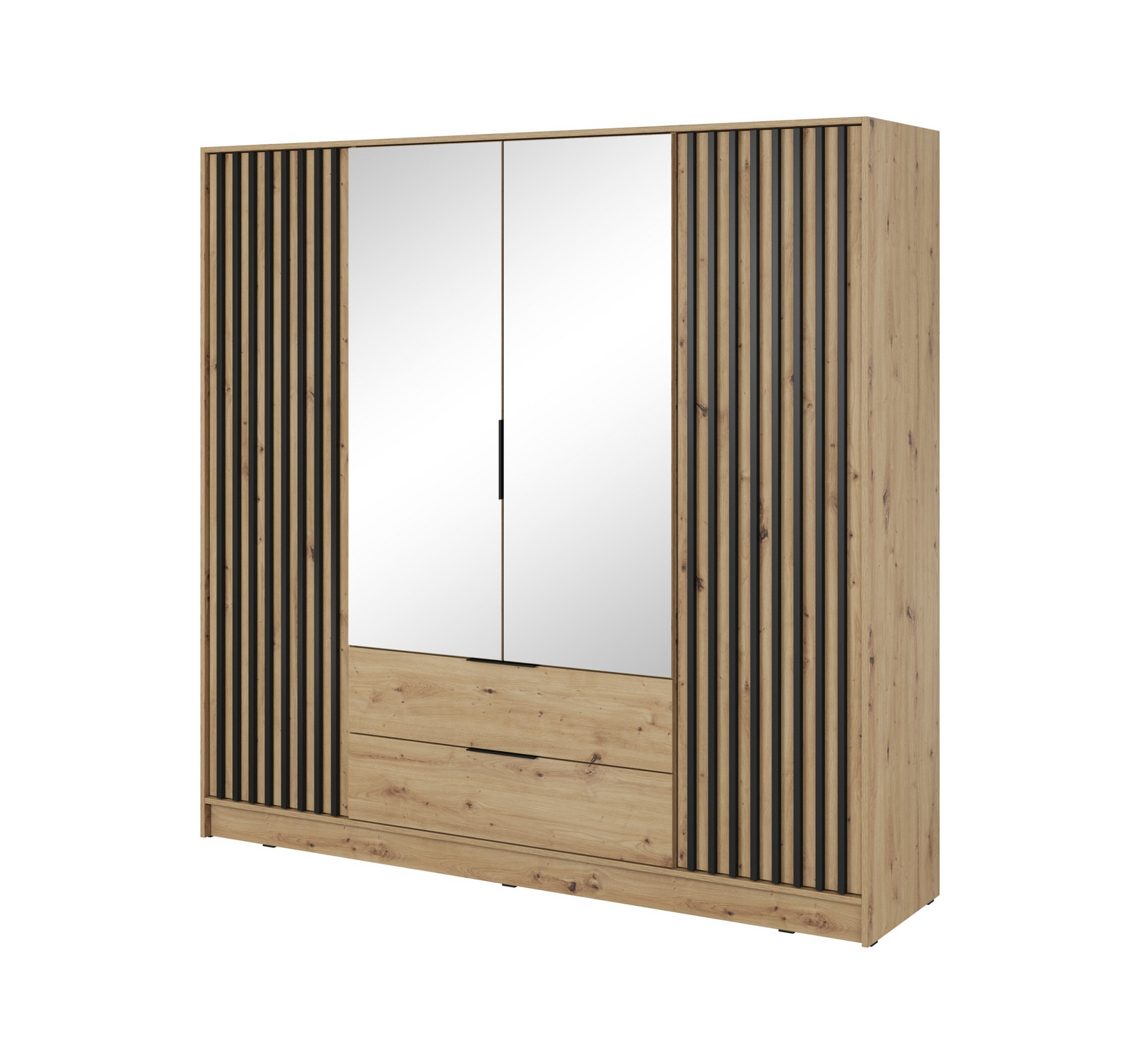 Šatní skříň Nelly 206 cm se zrcadlem dub artisan/černá