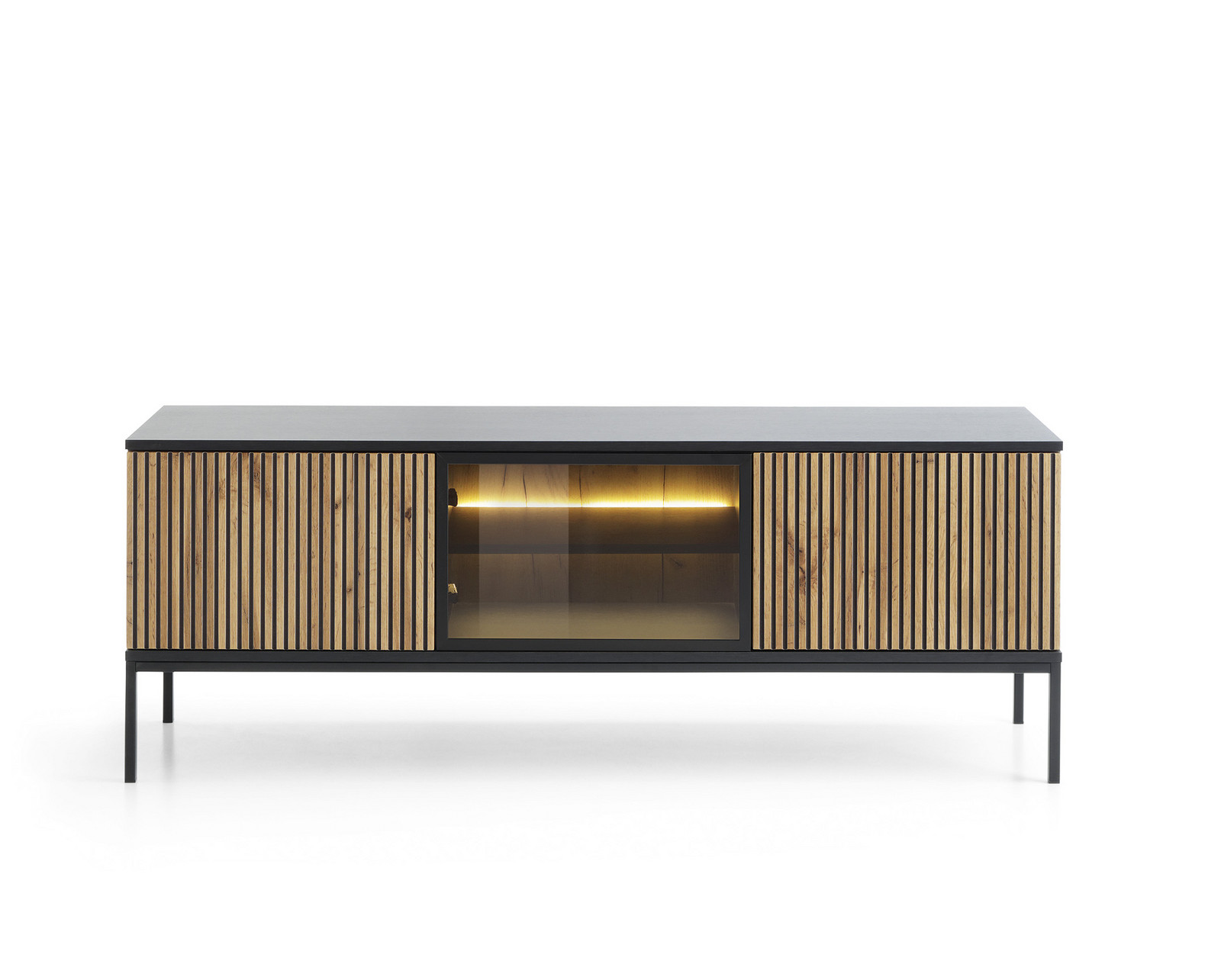 TV stolek Sento s LED osvětlením 154 cm dub wotan/ černý