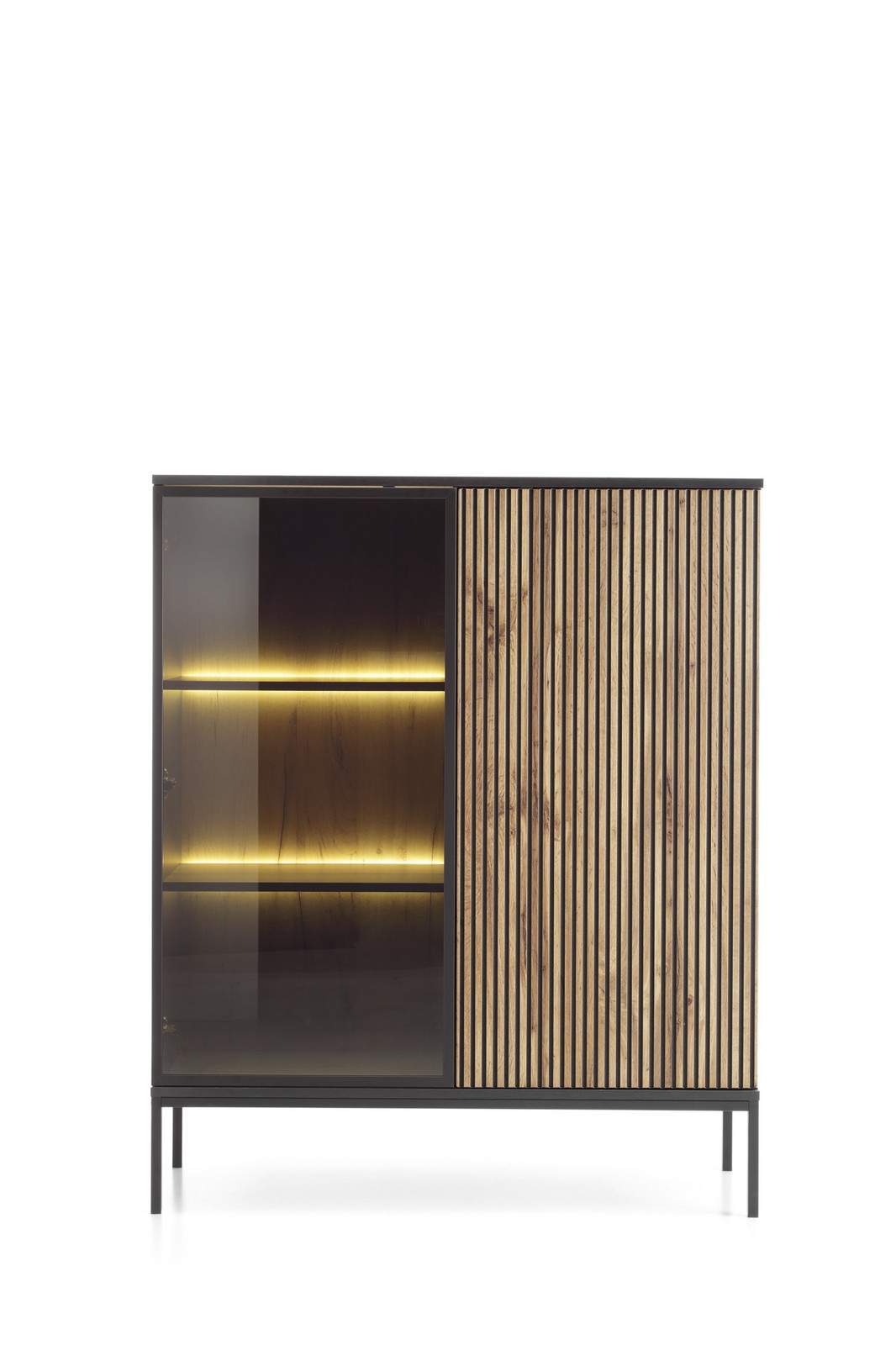 Vitrína Sento s LED osvětlením 104 cm dub wotan/černá II