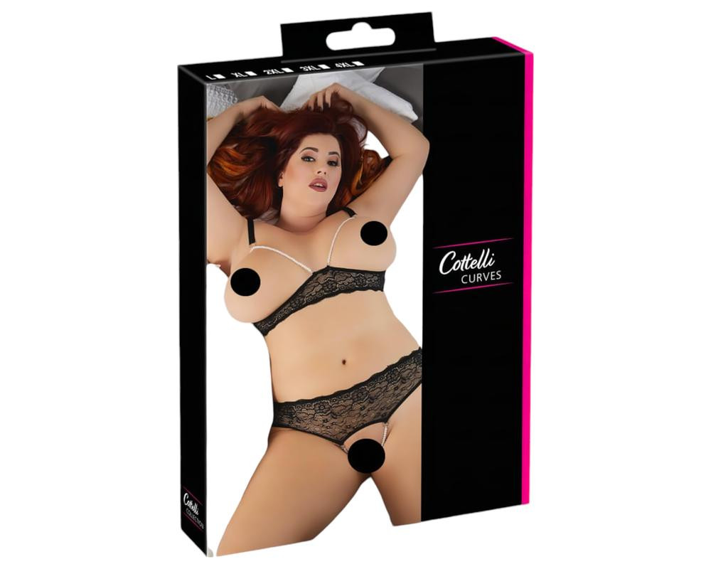 Cottelli Plus Size - perlová podprsenka (čierna)