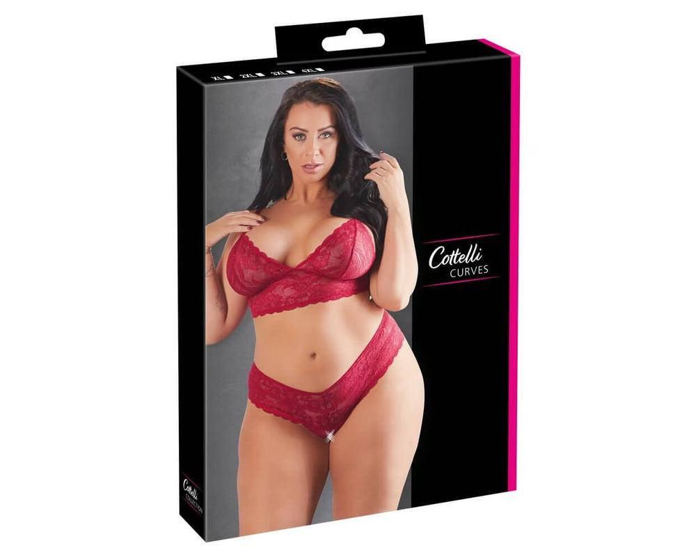 Cottelli Plus Size - jemný čipkovaný podprsenkový set (červený)