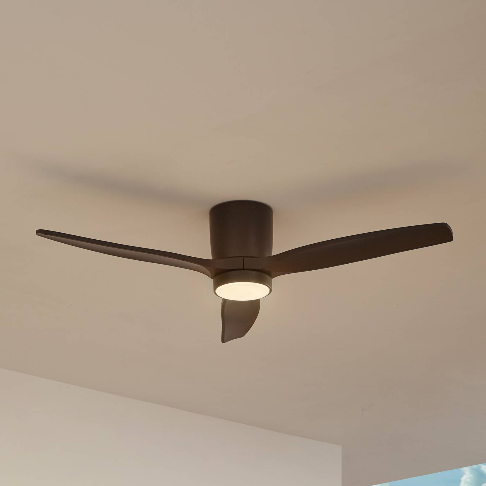 Lucande LED vonkajší stropný ventilátor Sorin, čierny, DC, tichý