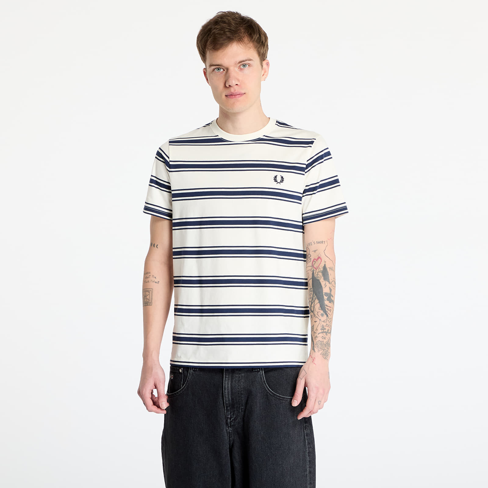 Tričko FRED PERRY Fine Stripe T-Shirt Ecru S