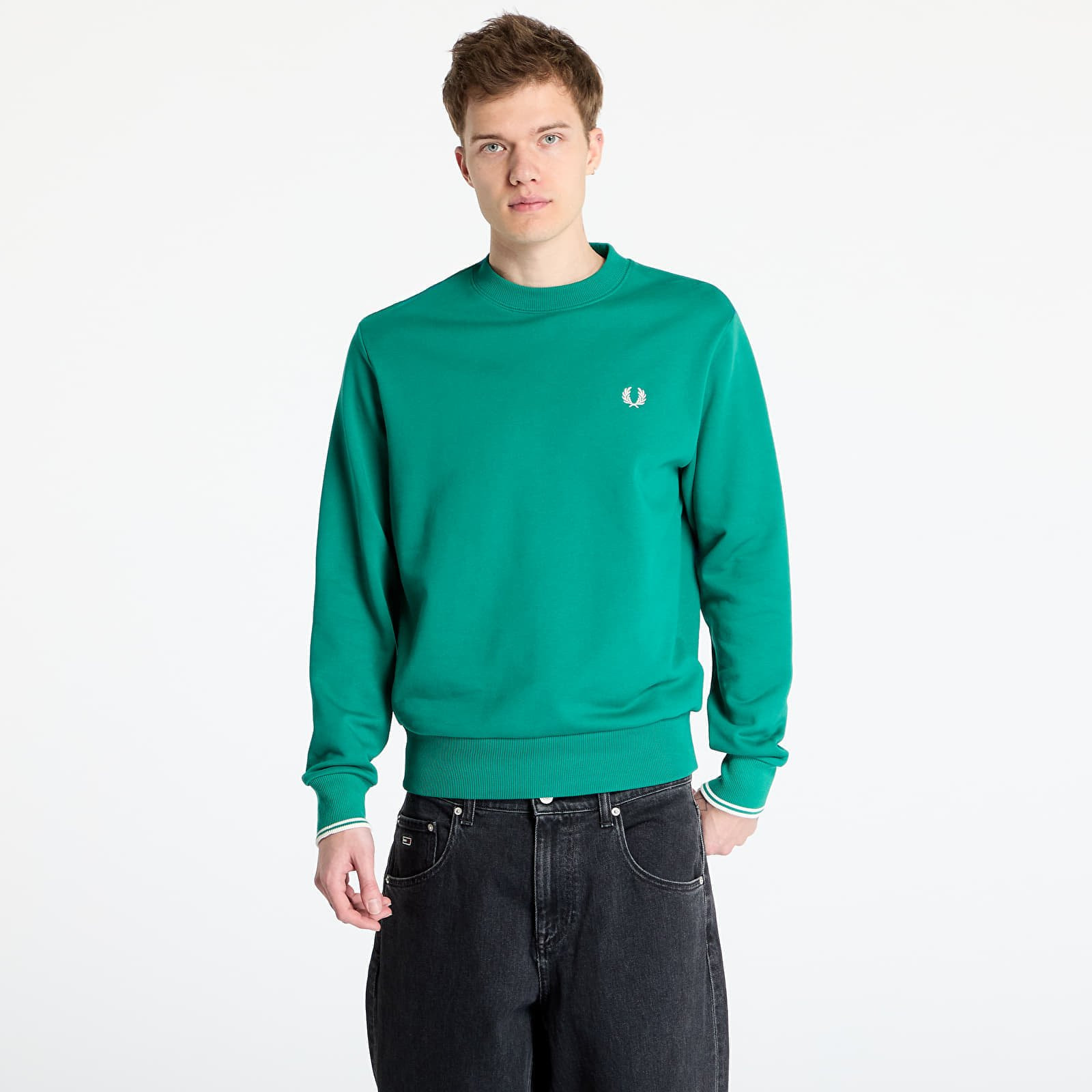 Mikina FRED PERRY Crew Neck Sweatshirt Label Green M