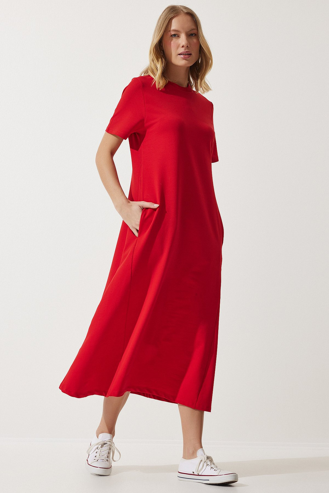 Happiness İstanbul Women's Red A-line Summer Combed Cotton Dress