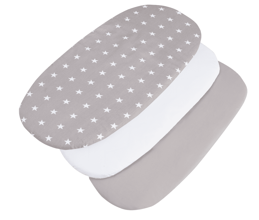 Medi Partners 3 – Pak – Fitted sheet for stroller – cotton – Stars – White – Gray