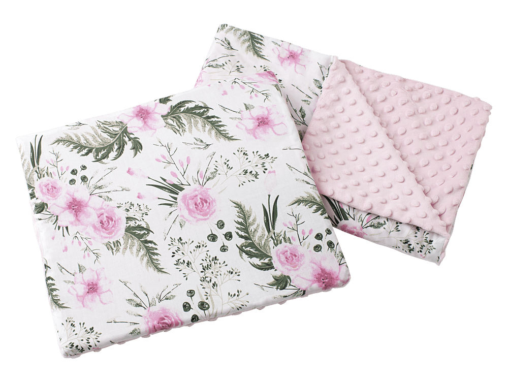 Medi Partners Quilt 55x75 + pillow 35x30 cotton + minky – Flowers + light pink minky