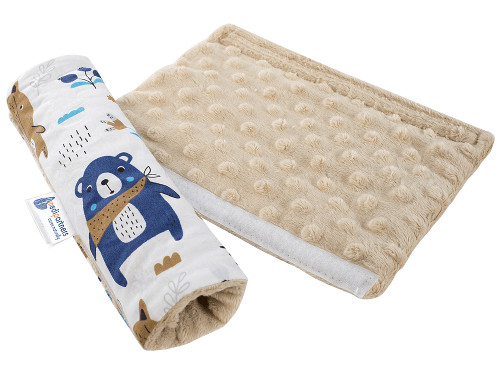 Medi Partners Cotton + minky car seat belt protector – Boho animals + beige minky