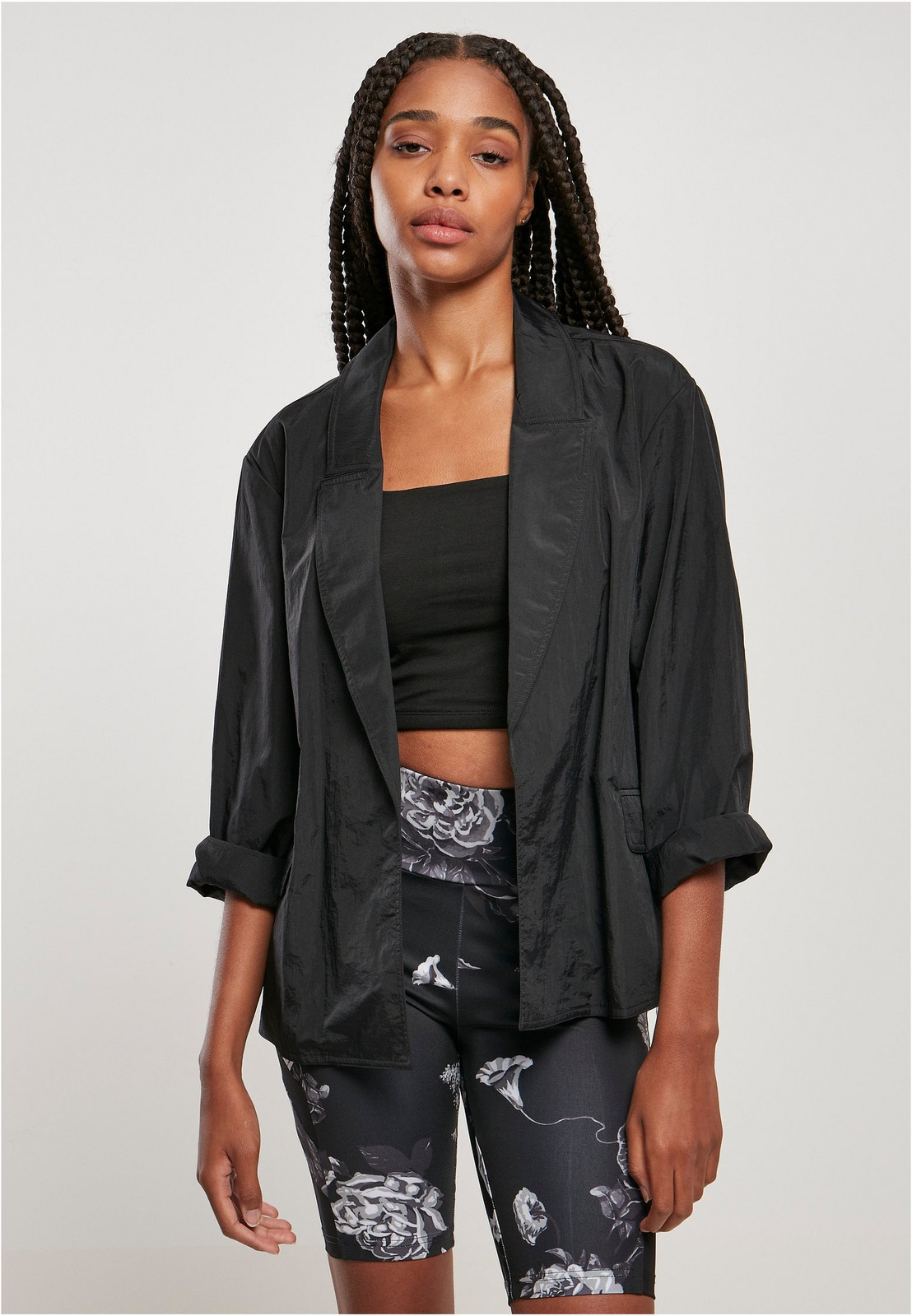 Women's Oversized Crinkle Nylon Blazer Black