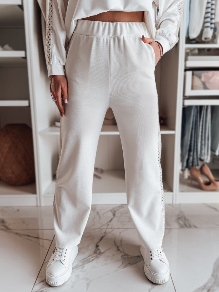 Spodnie damskie wide leg prążkowane LUXEEN ecru Dstreet