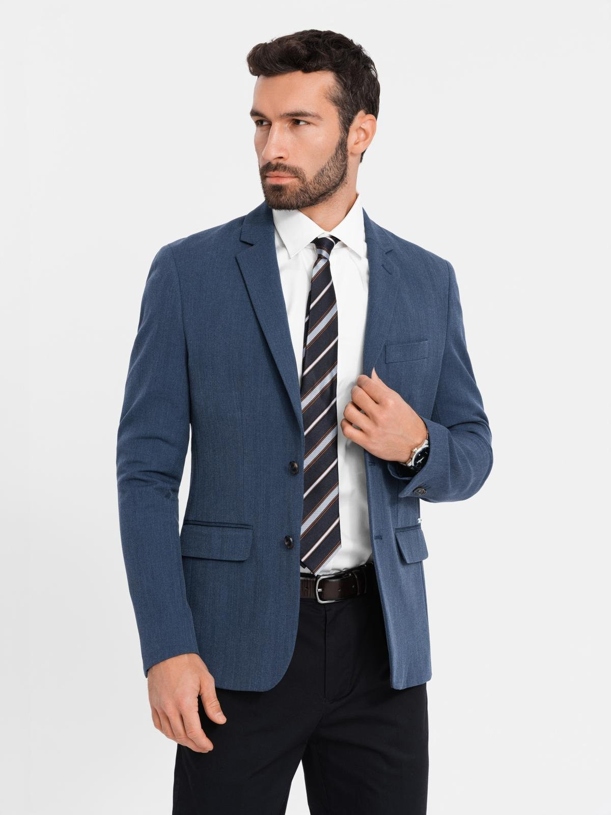 Ombre Elegant men's plaid blazer with wool blend - grey