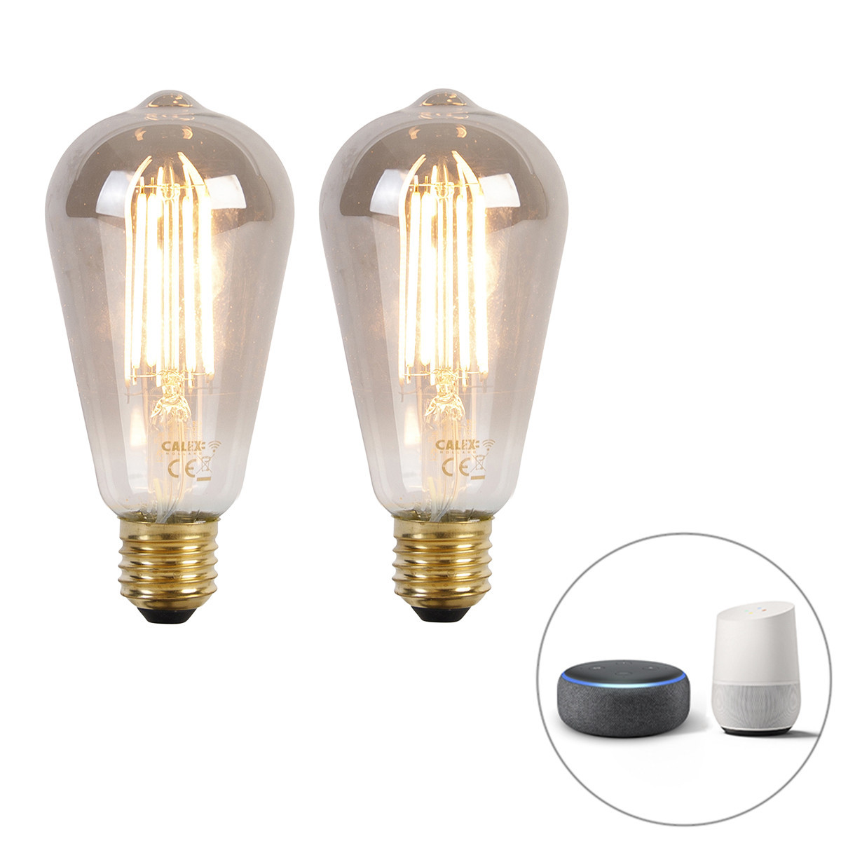 Sada 2 smart E27 LED svietidiel ST64 dymová 7W 400 lm 1800K