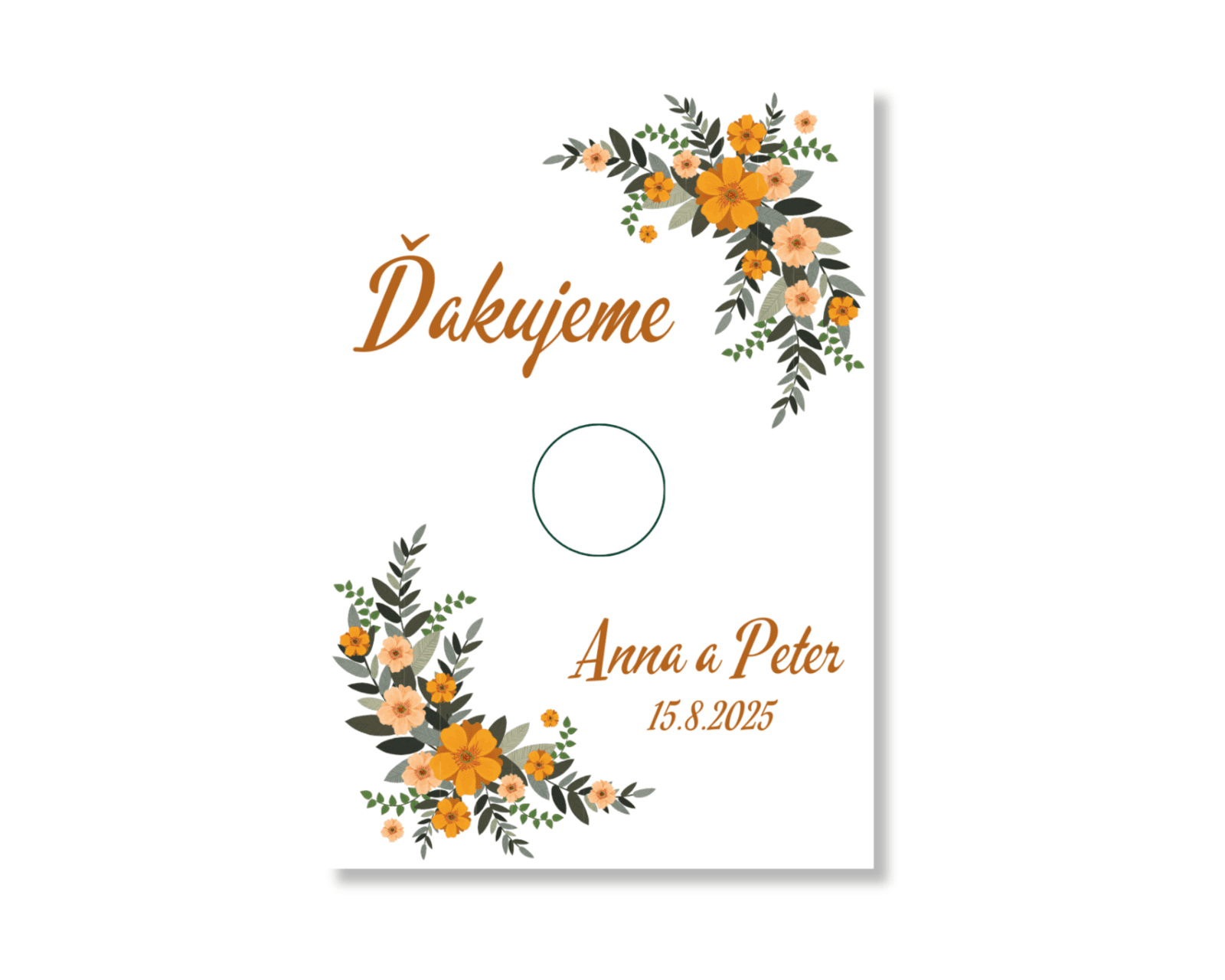 Personal Ďakovná kartička 8ks - Oranžové kvety