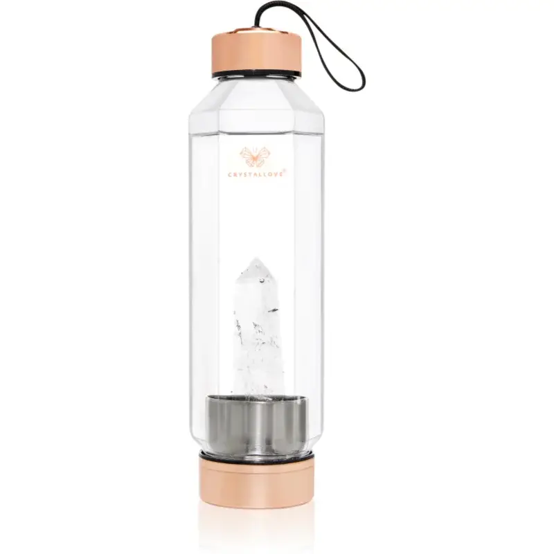 Crystallove Crystal Water Bottle sklenená fľaša na vodu Hexagon-Clear Quartz 650 ml