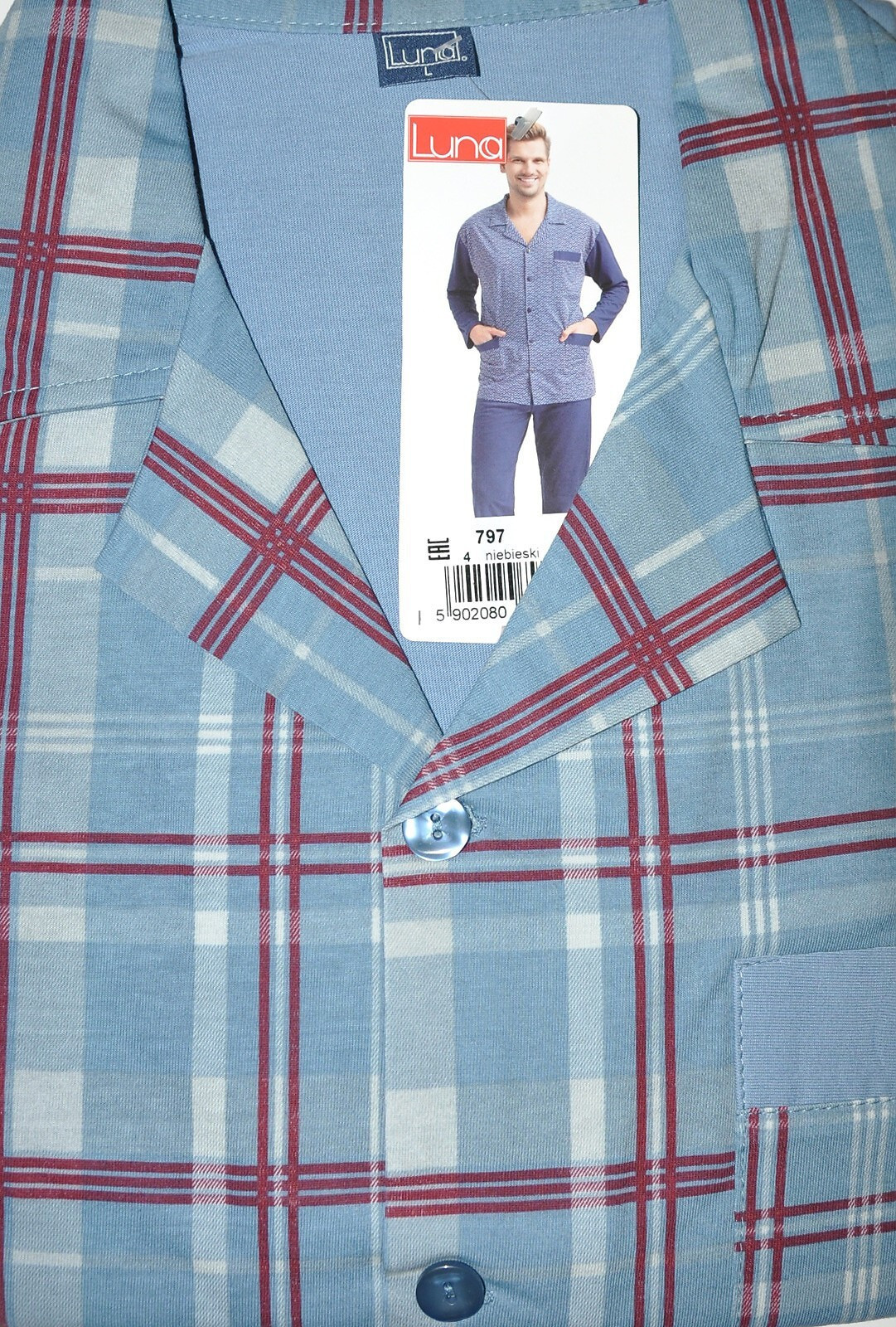 Pánske pyžamo Luna 797 long/r 4XL na zips grafitový tisk 4XL