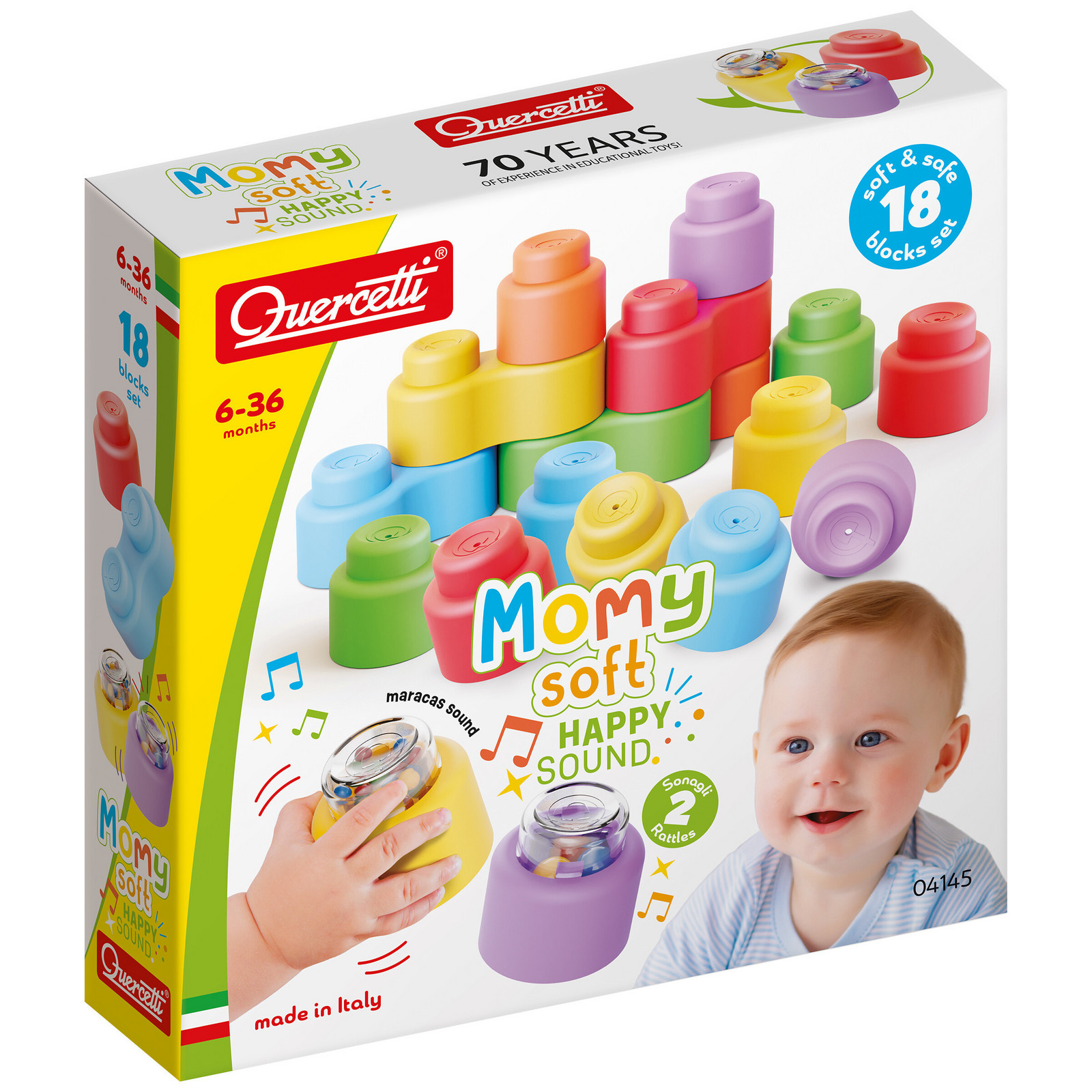 Momy Soft Happy Sound - mäkké kocky + 2 zvukové kocky - 18 ks