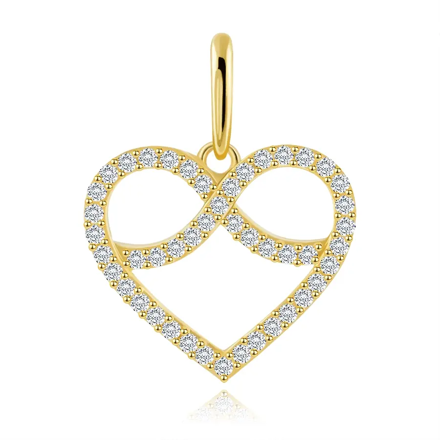 Prívesok v žltom zlate 585 - srdce so symbolom Infinity, číre zirkóny