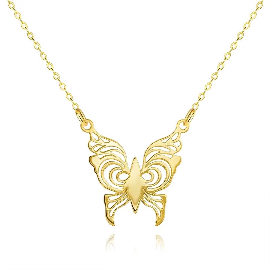 Zlatý náhrdelník v žltom zlate 585 - motýľ s vyrezávanými krídlami