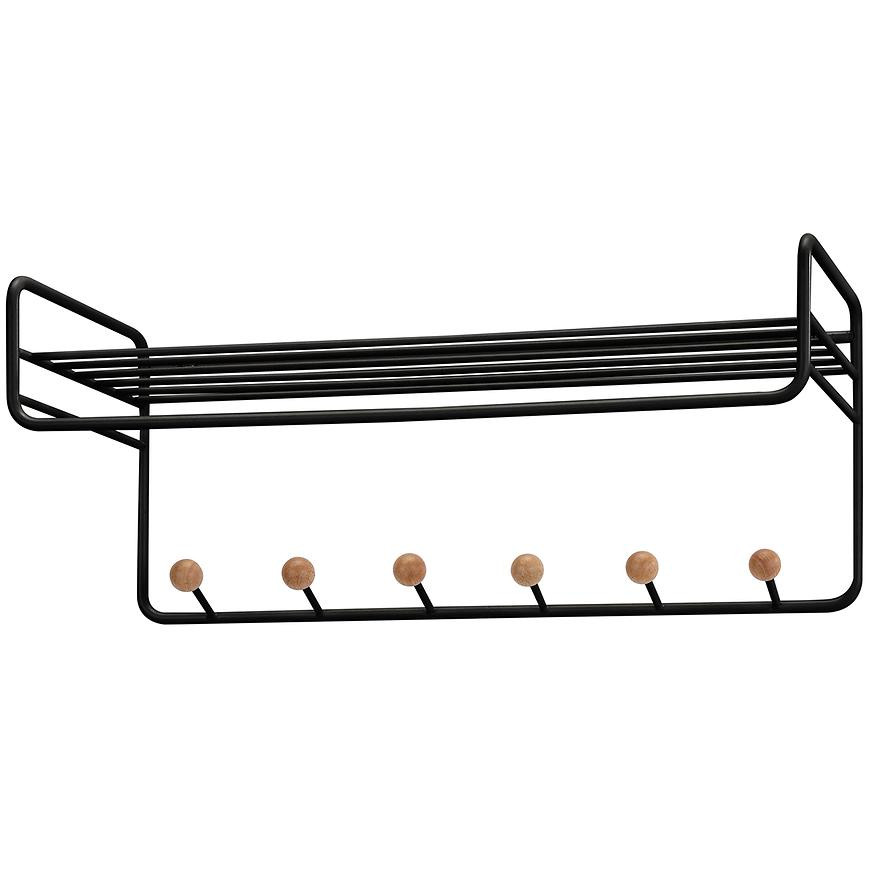 Nástenný vešiakS policou a háčikmi Gc7230 Čierna/Prirodzené