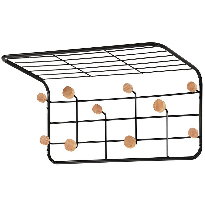 Nástenný vešiakS policou a háčikmi G6938 Čierna/Prirodzené